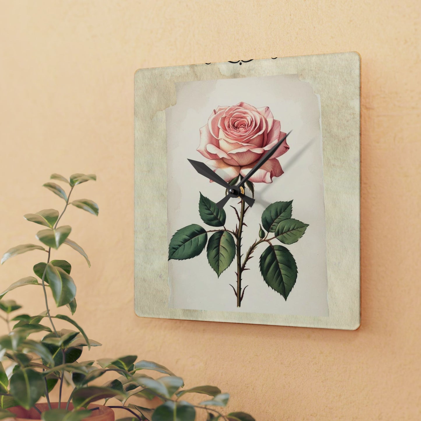 Vintage pink rose Acrylic Wall Clock