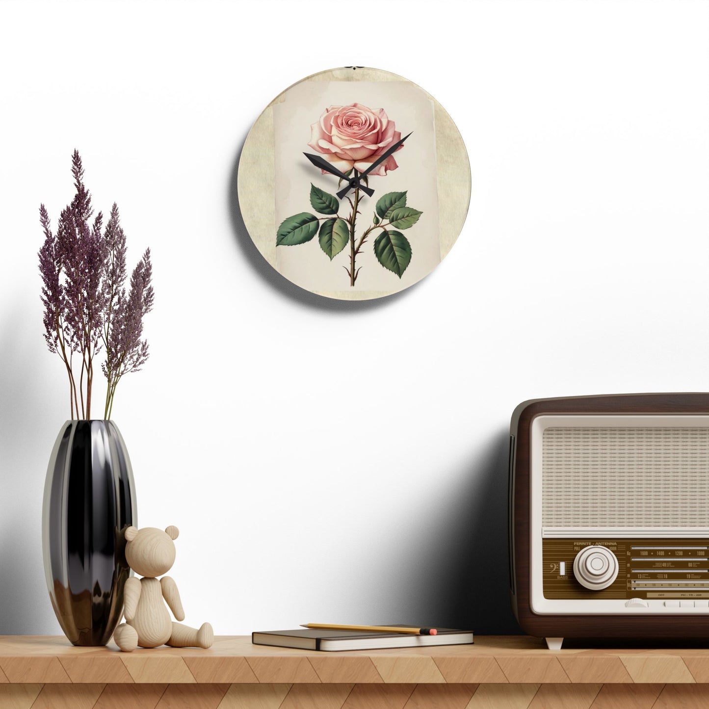 Vintage pink rose Acrylic Wall Clock