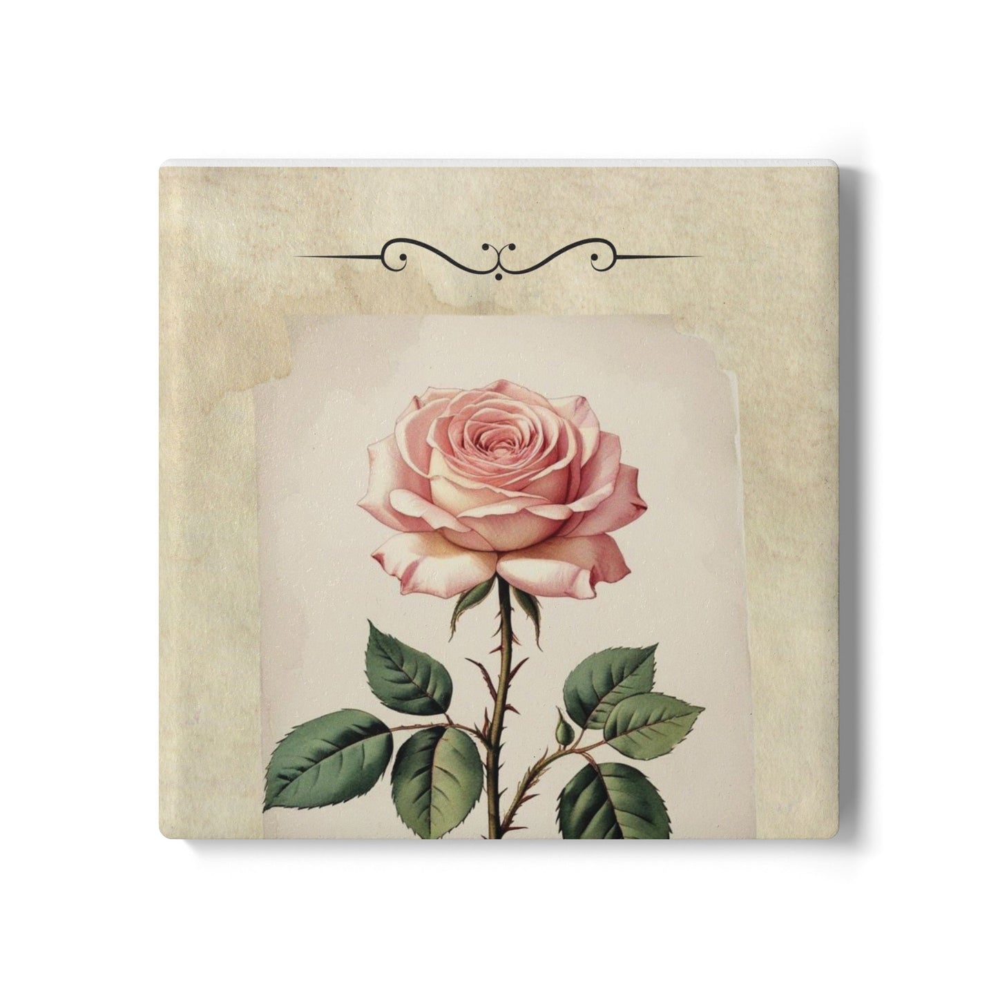 Vintage pink rose flower Ceramic Coaster