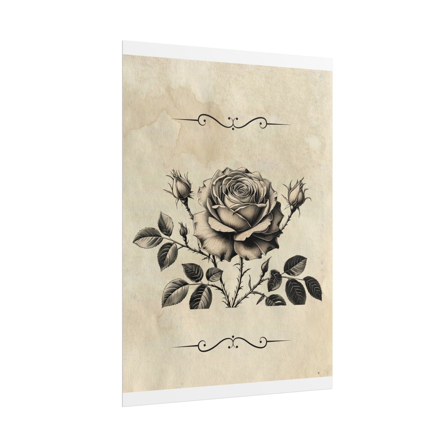 Poster Print - Vintage Black and Grey Rose Design