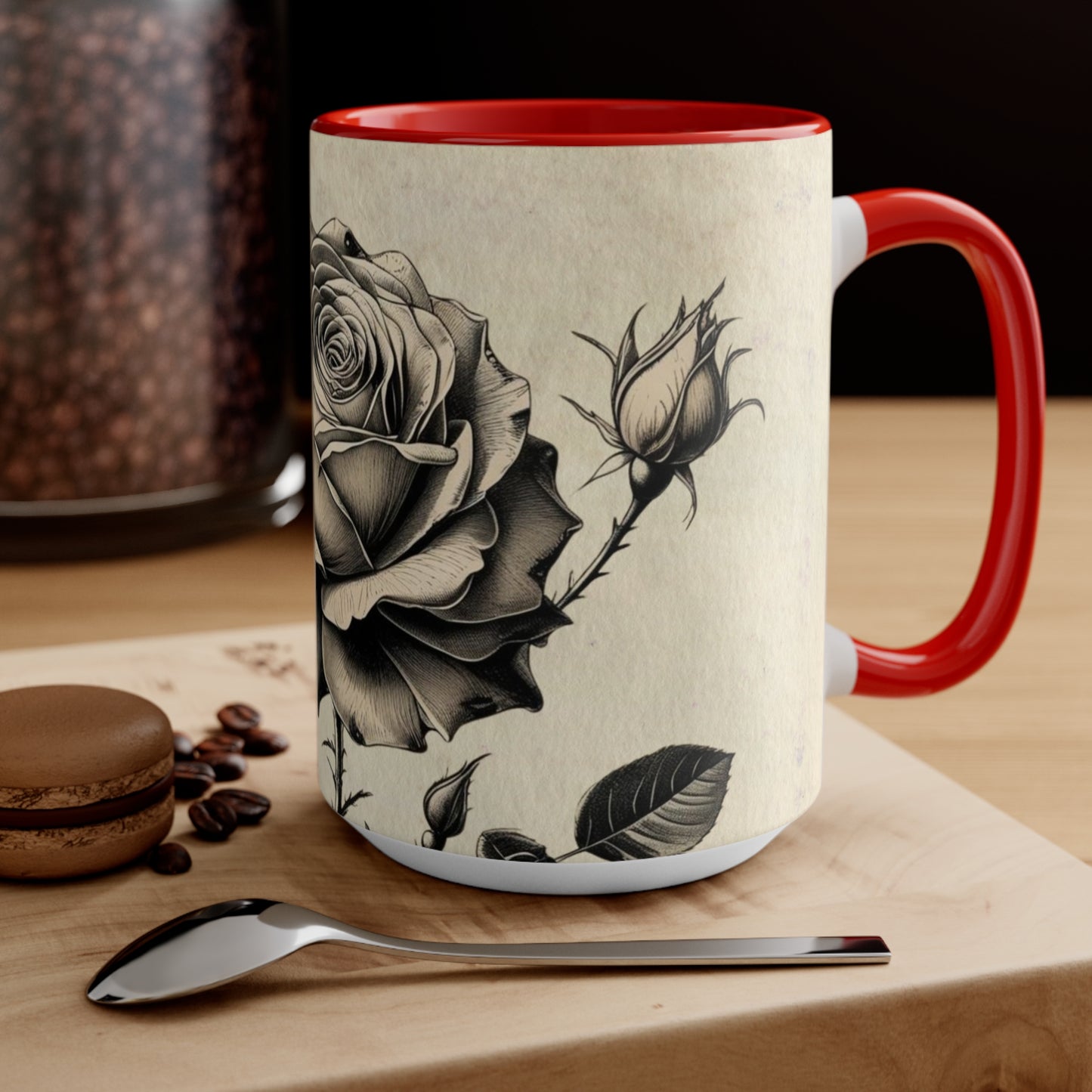 Vintage black and grey rose Accent Mugs