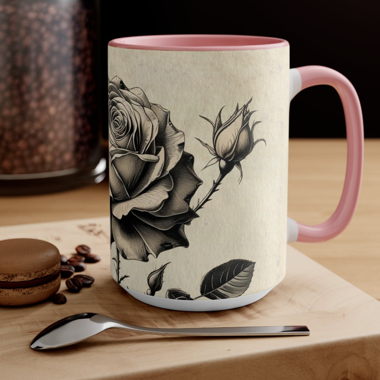 Vintage black and grey rose Accent Mugs