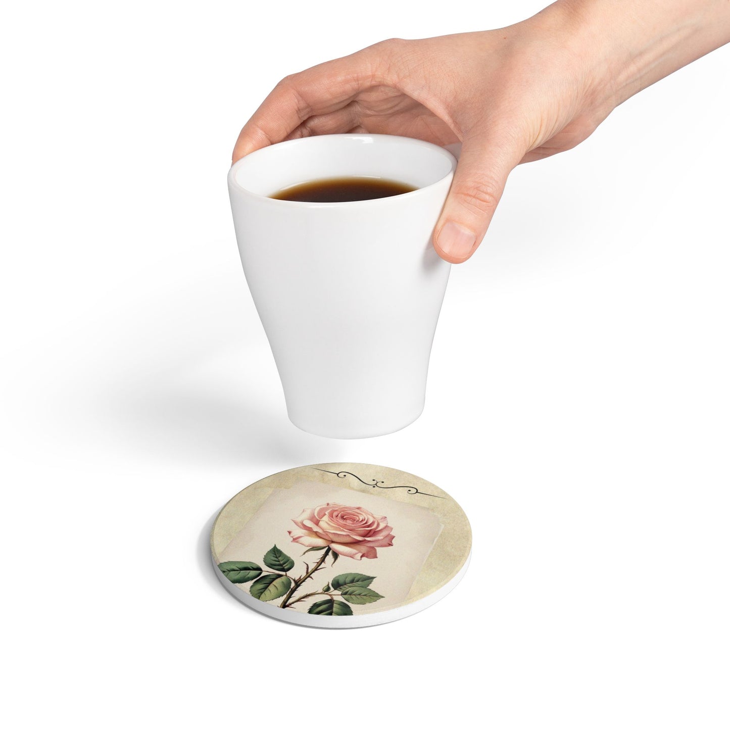 Vintage pink rose flower Ceramic Coaster
