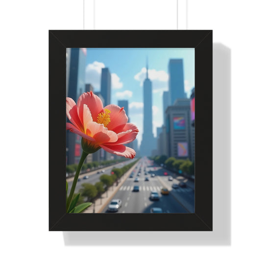 Framed Poster - AI-Generated Vivid Flower and Cityscape Design