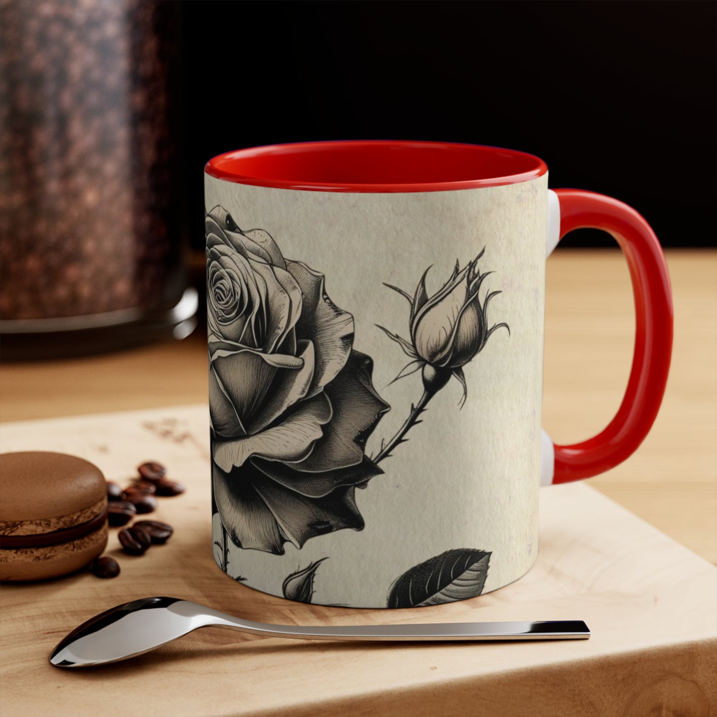 Vintage black and grey rose Accent Mugs