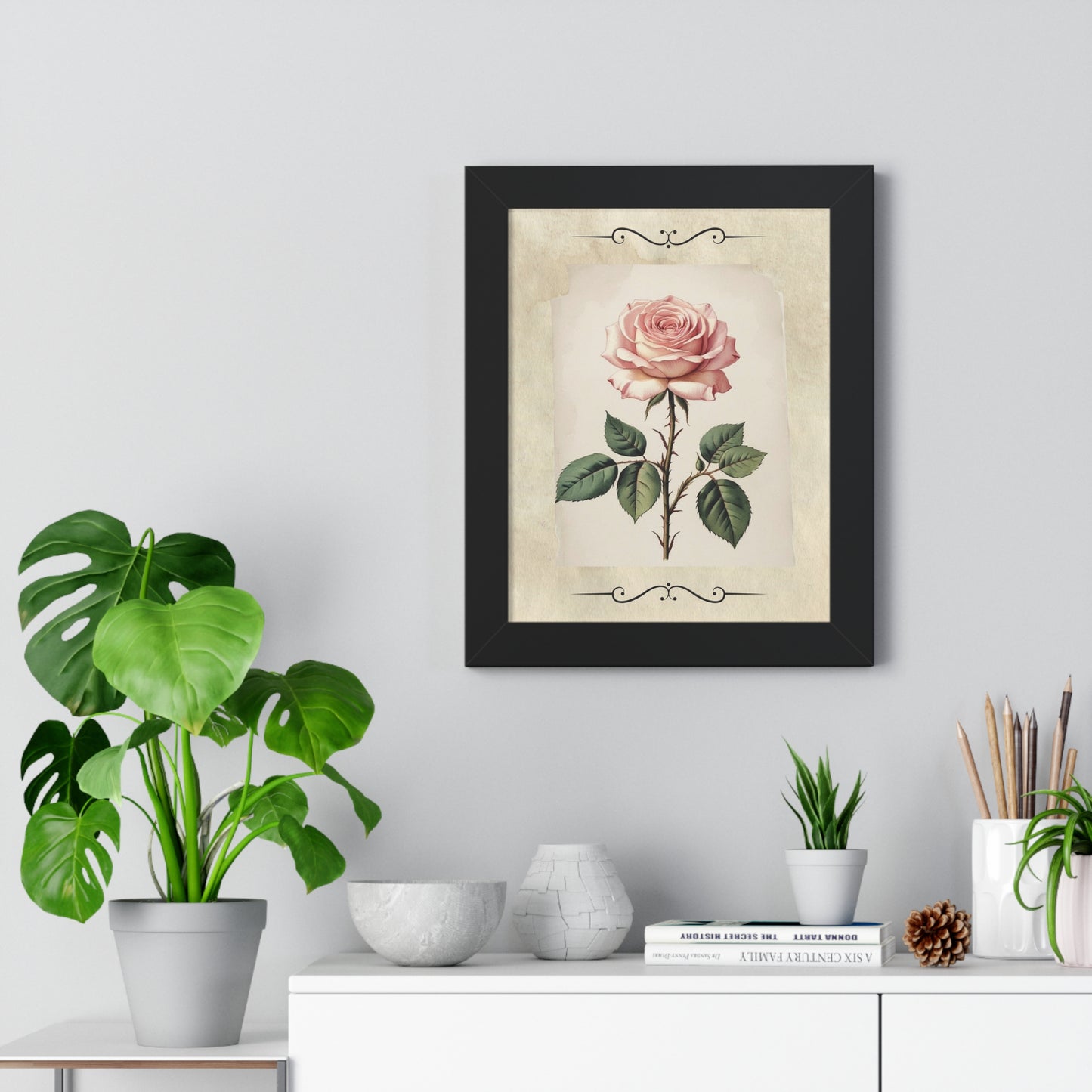 Vintage pink rose Framed Vertical Poster