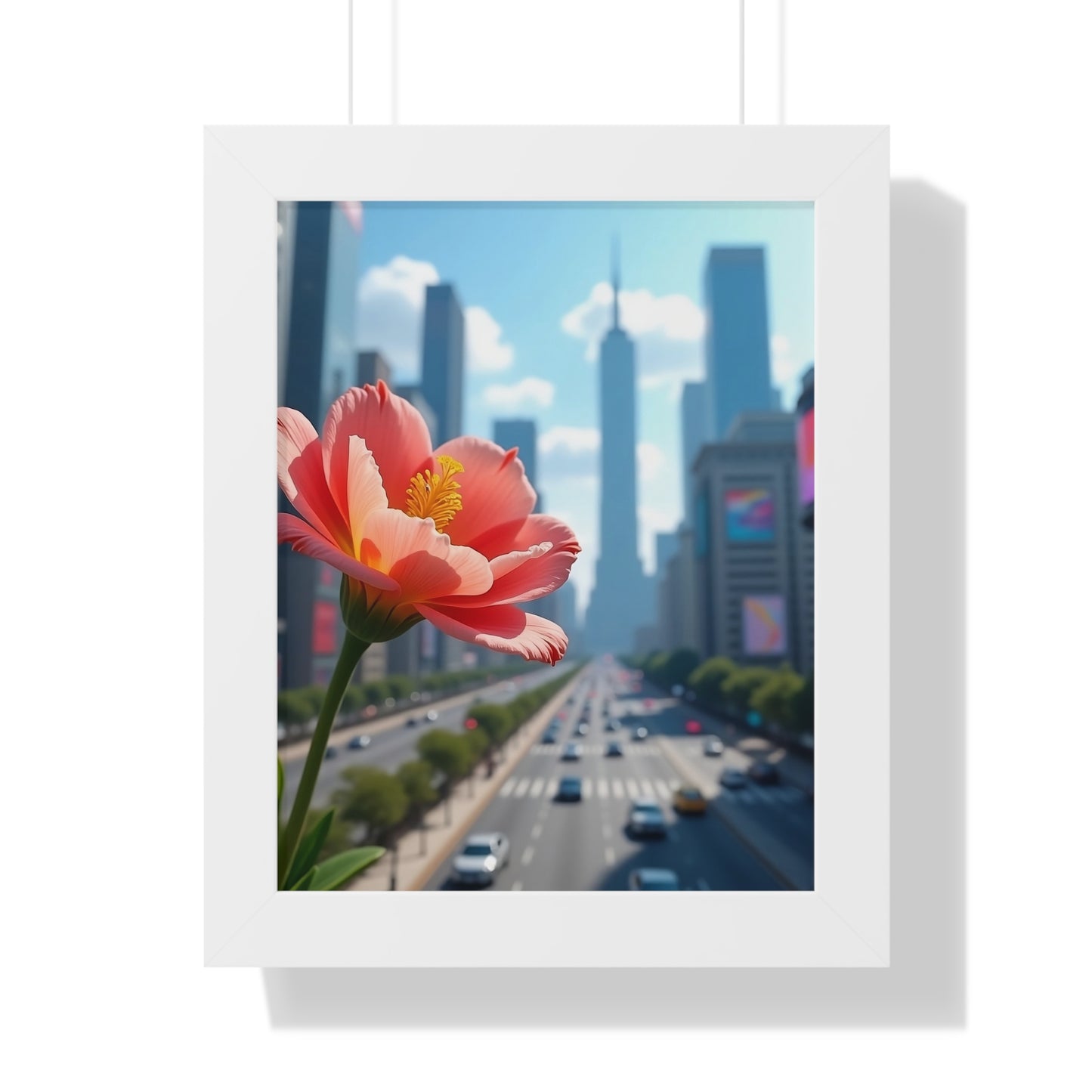 Framed Poster - AI-Generated Vivid Flower and Cityscape Design