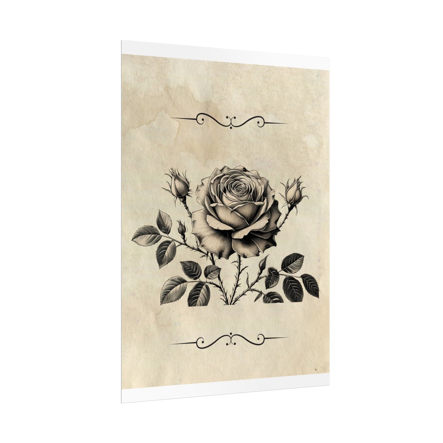Poster Print - Vintage Black and Grey Rose Design