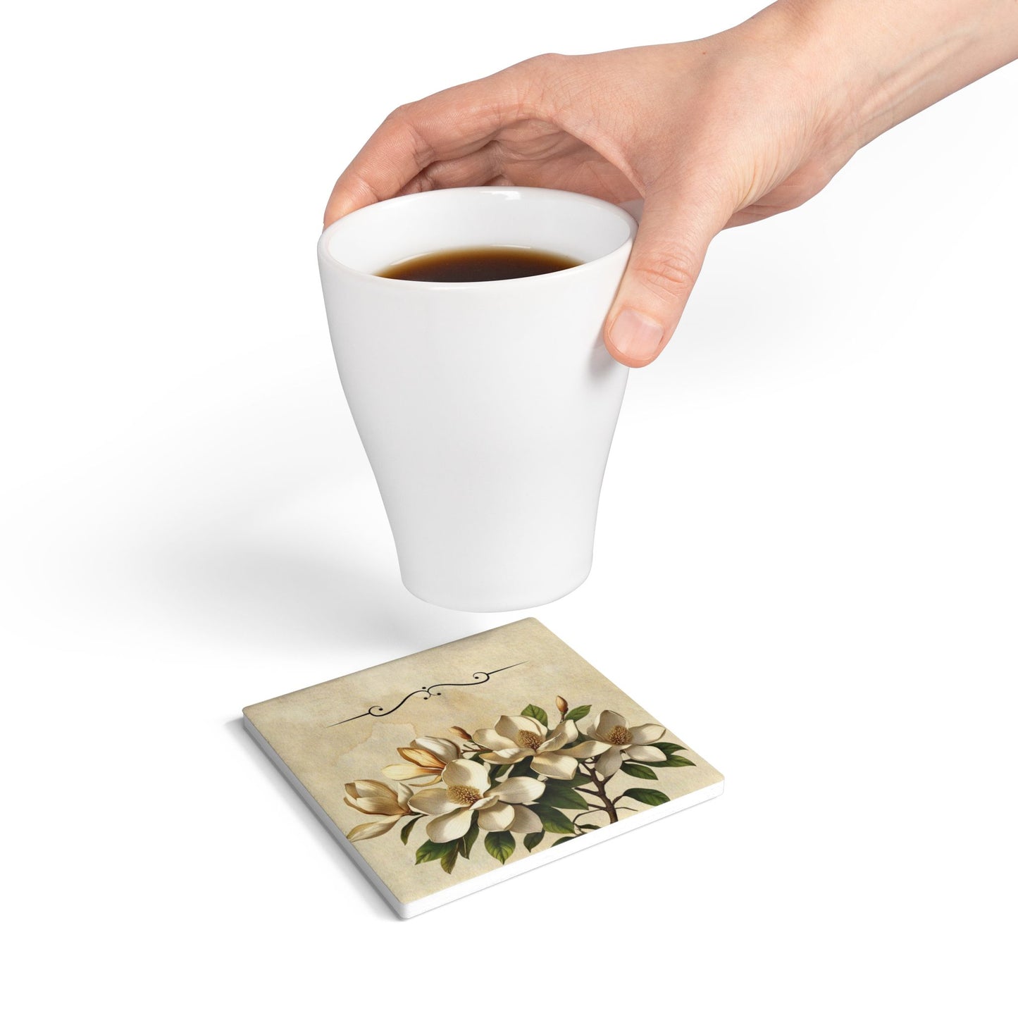 Vintage magnolia flower Ceramic Coaster